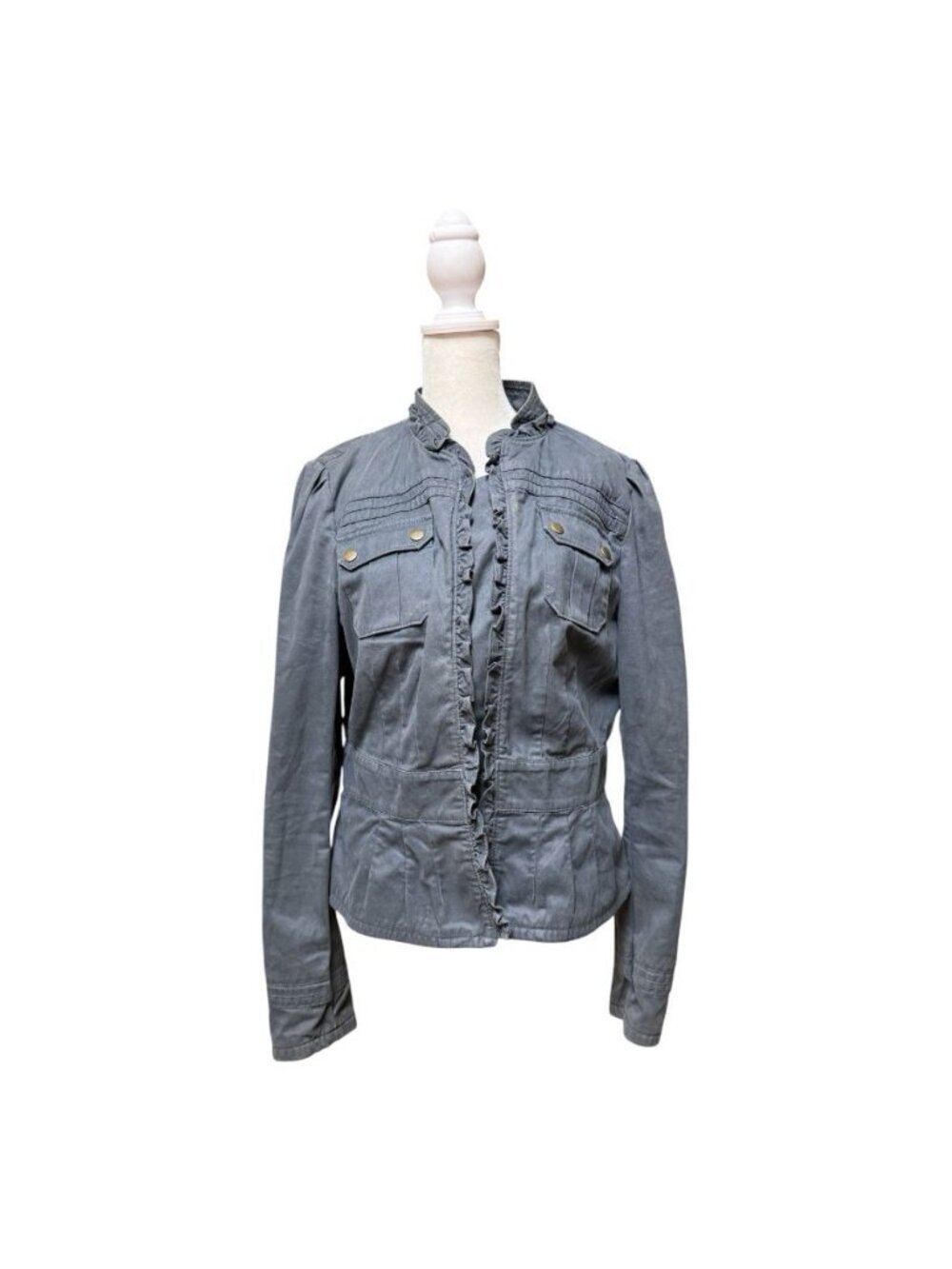 Banana Republic Gray Ruffle Trim Utility Jacket 100% Cotton Size 12